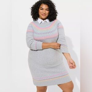 Torrid Mini Vegan Cashmere Mock Neck Rainbow Fair Isle Sweater Dress Size 4X